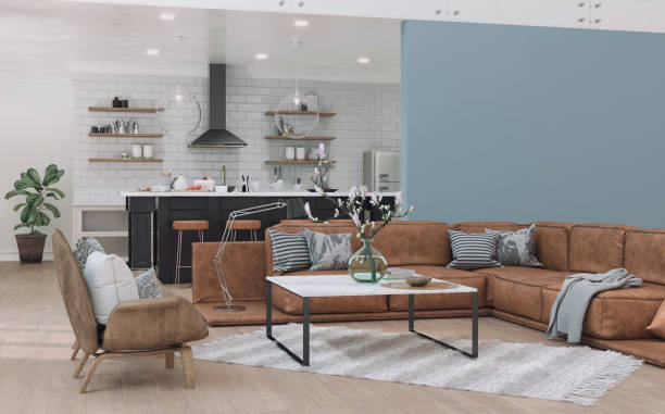 Modern living room and kitchen with wood flooring and contemporary furniture | All Floors Design Centre