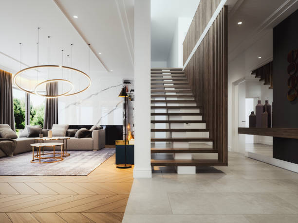 Modern living room with hardwood and tile flooring | All Floors Design Centre